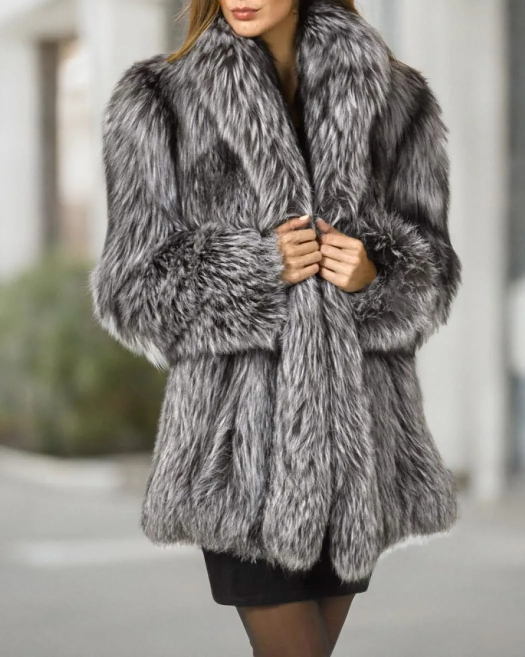 Womens Fuax Fur Coat Winter Warm Fluffy Faux Fur Parka Jacket Thick Plus Size Outerwear Overcoat