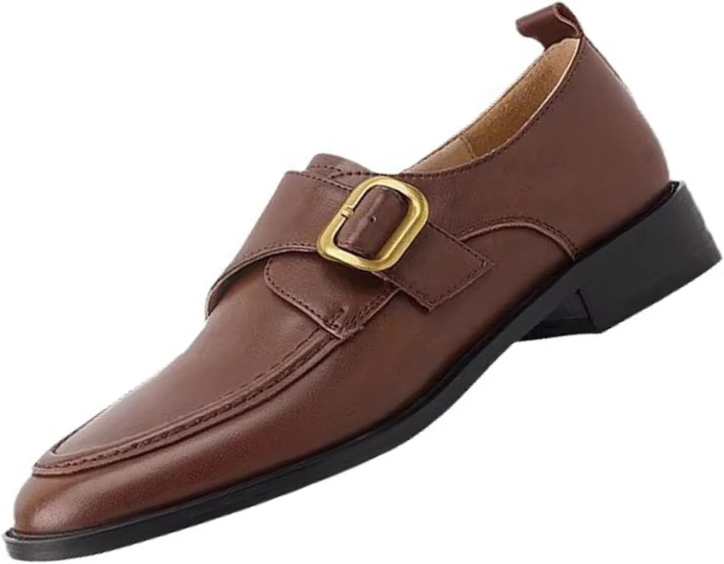 Women's Handmade Leather Slip-On Loafers Fashion Monk Strap British Style Small Leather Shoes Outdoor Casual Lightweight Non-Slip Flats Loafers Shoes