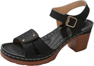 Women's Heeled Sandals Peep Toe Block Slingback Cutout Chunky Cutout Mid Heels Sandal with Arch Support 2025 Summer Orthopedic Shoes Dressy Adjustable Strappy Shoes for Party Wedding Daily Work