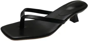 Women's Heeled Sandals Summer Casual Square Toe Stiletto Flip Flops Lightweight Comfy Slip on Open Toe Sandals Fashion Solid Color Flip Flops for Party