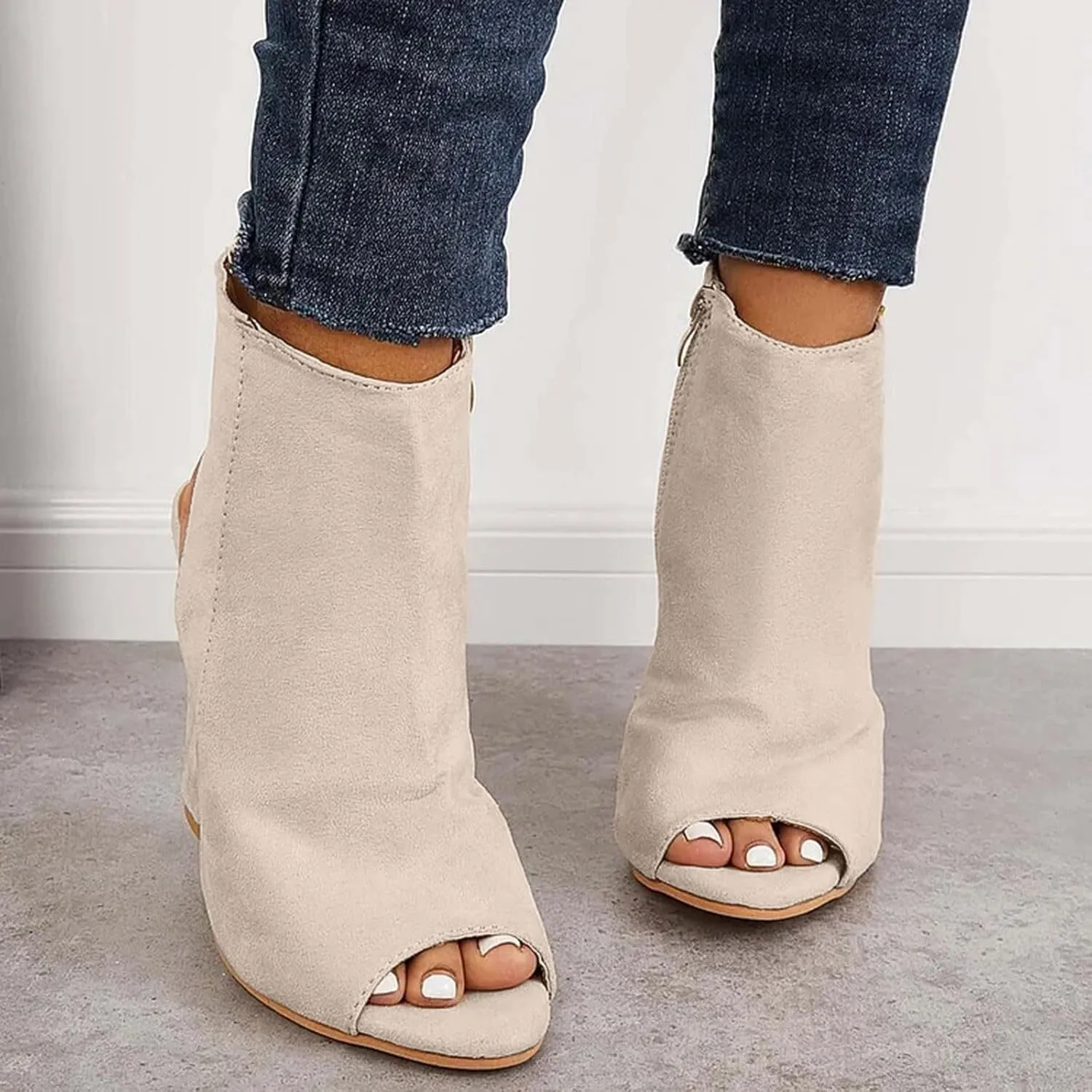 Women's High Heel Open Toe Platform Dress Boots Ladies Sexy Pump Boots Fashion Cutout Side Strap Zipper Backless Booties