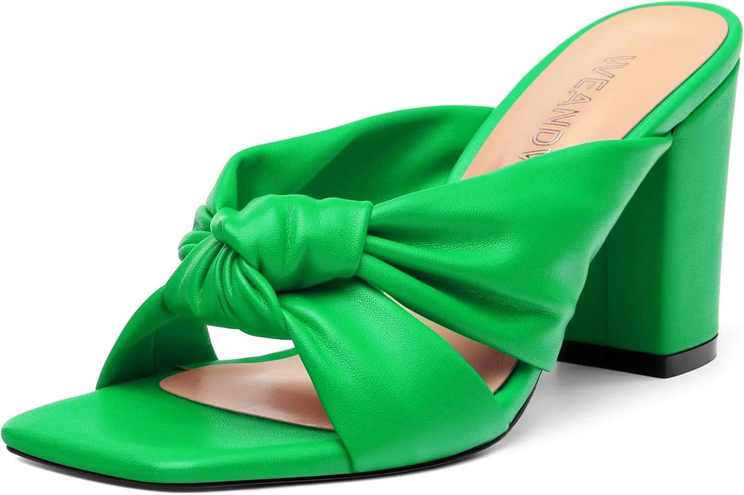 Women's High Heeled Square Toe Slip On Sandals, Puffy Knot Chunky Heel Open Toe Sandals for women, Summer Party Prom Shoes