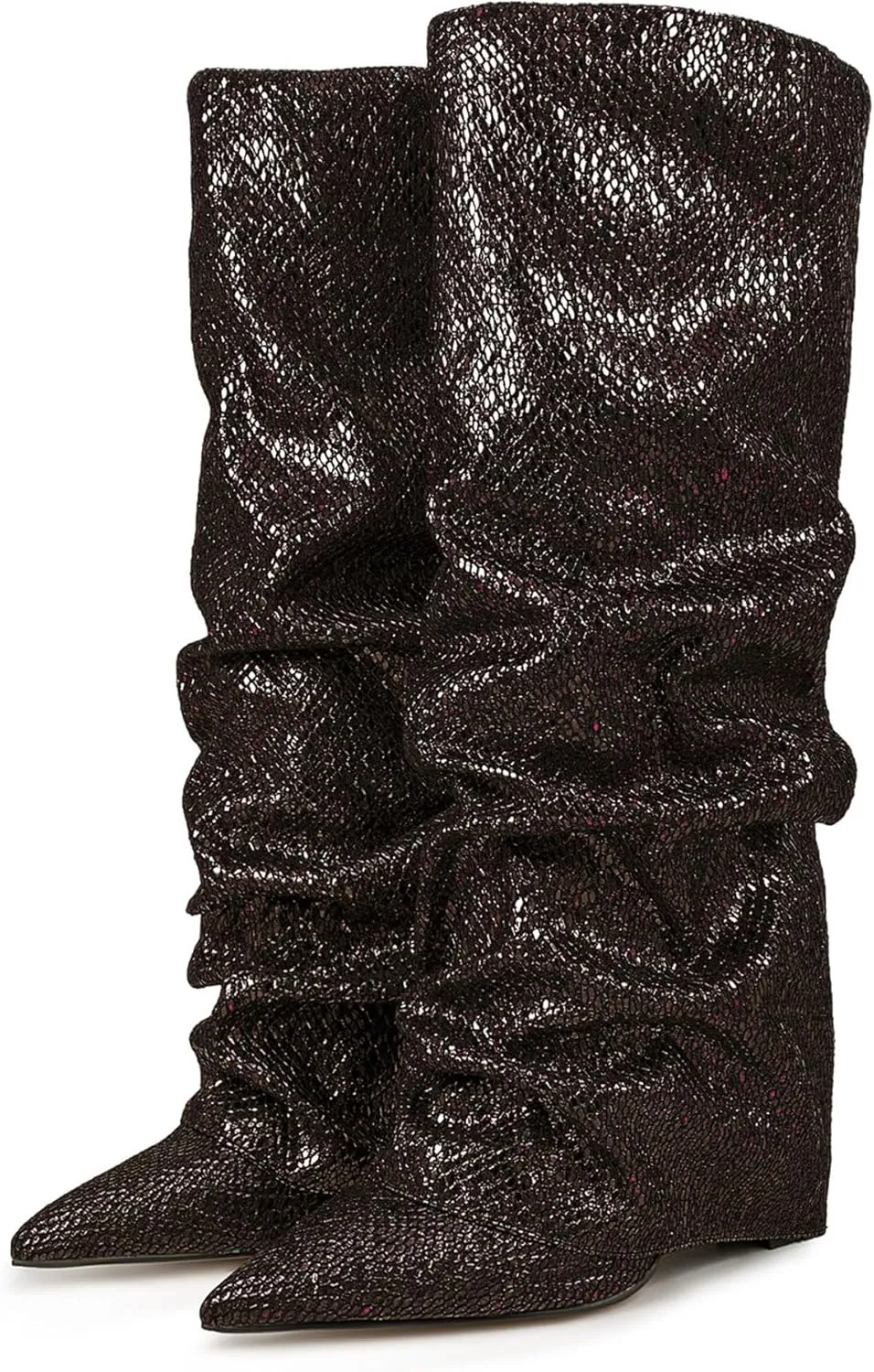 Women's Knee-High Boots Metallic Crocodile Pattern Super High Wedge Heel Stiletto Slouchy Tall Autumn/Winter Fashion Party Office Work Wear