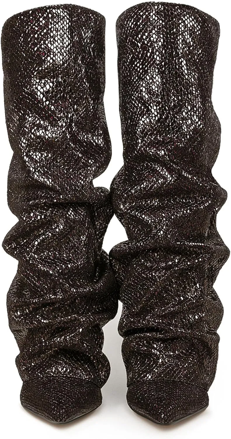 Women's Knee-High Boots Metallic Crocodile Pattern Super High Wedge Heel Stiletto Slouchy Tall Autumn/Winter Fashion Party Office Work Wear