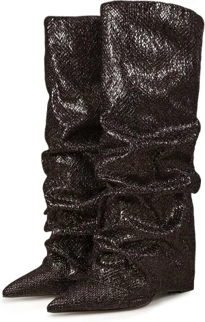 Women's Knee-High Boots Metallic Crocodile Pattern Super High Wedge Heel Stiletto Slouchy Tall Autumn/Winter Fashion Party Office Work Wear