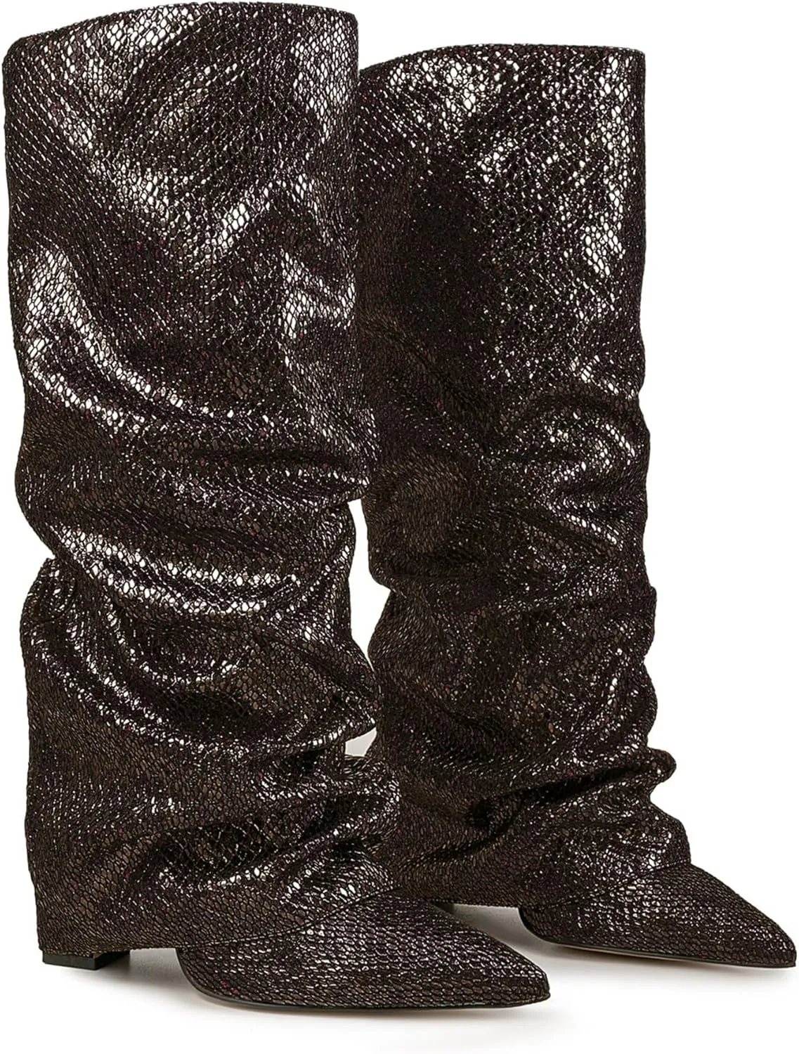 Women's Knee-High Boots Metallic Crocodile Pattern Super High Wedge Heel Stiletto Slouchy Tall Autumn/Winter Fashion Party Office Work Wear