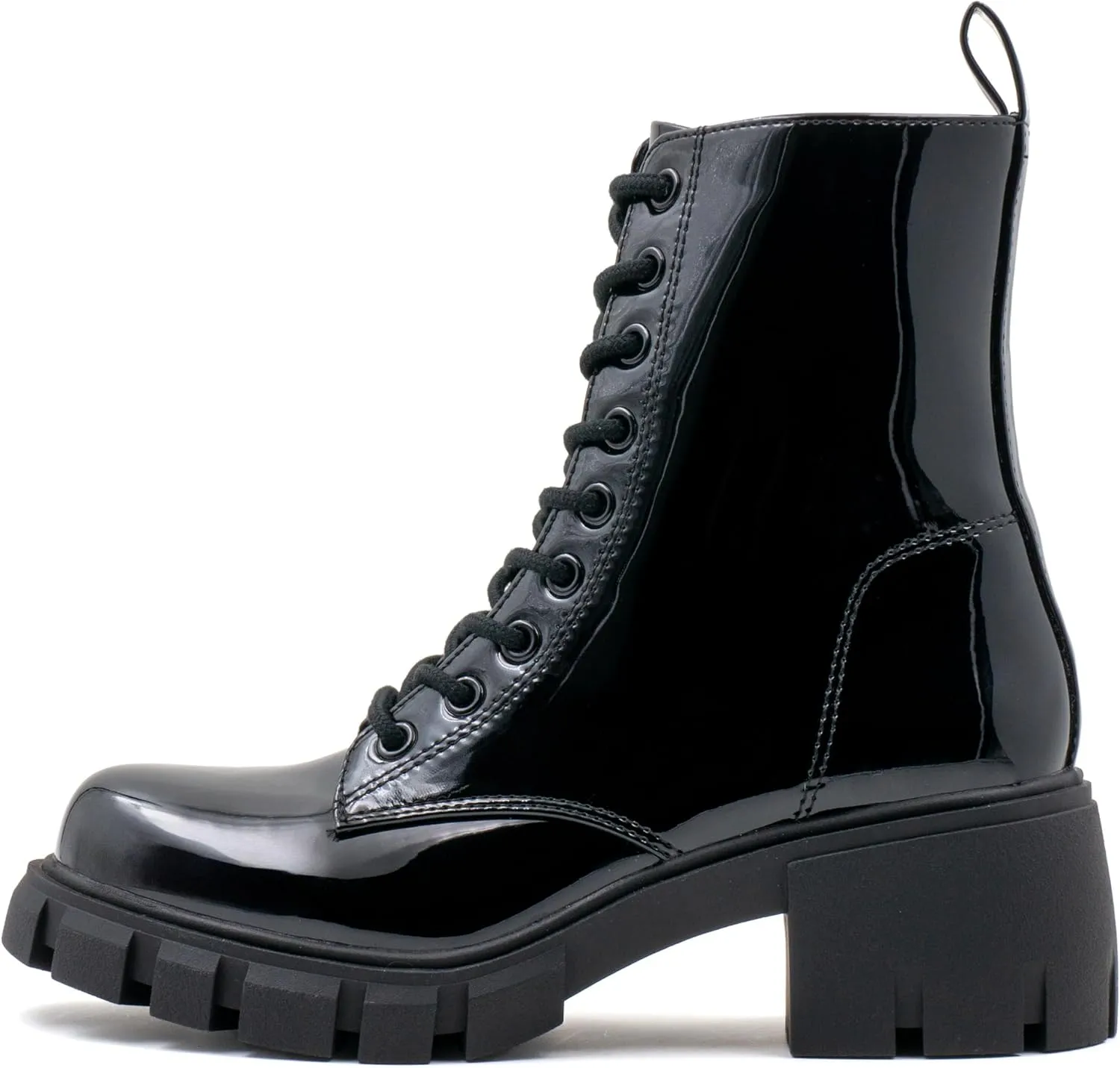 Women's Lace Up Combat Platform Ankle Boots With Thick Sole, Side Zipper Shoes Mid Calf Booties for Lady 2301-2302-2403