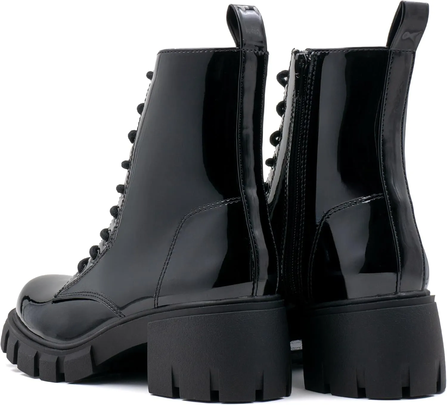 Women's Lace Up Combat Platform Ankle Boots With Thick Sole, Side Zipper Shoes Mid Calf Booties for Lady 2301-2302-2403