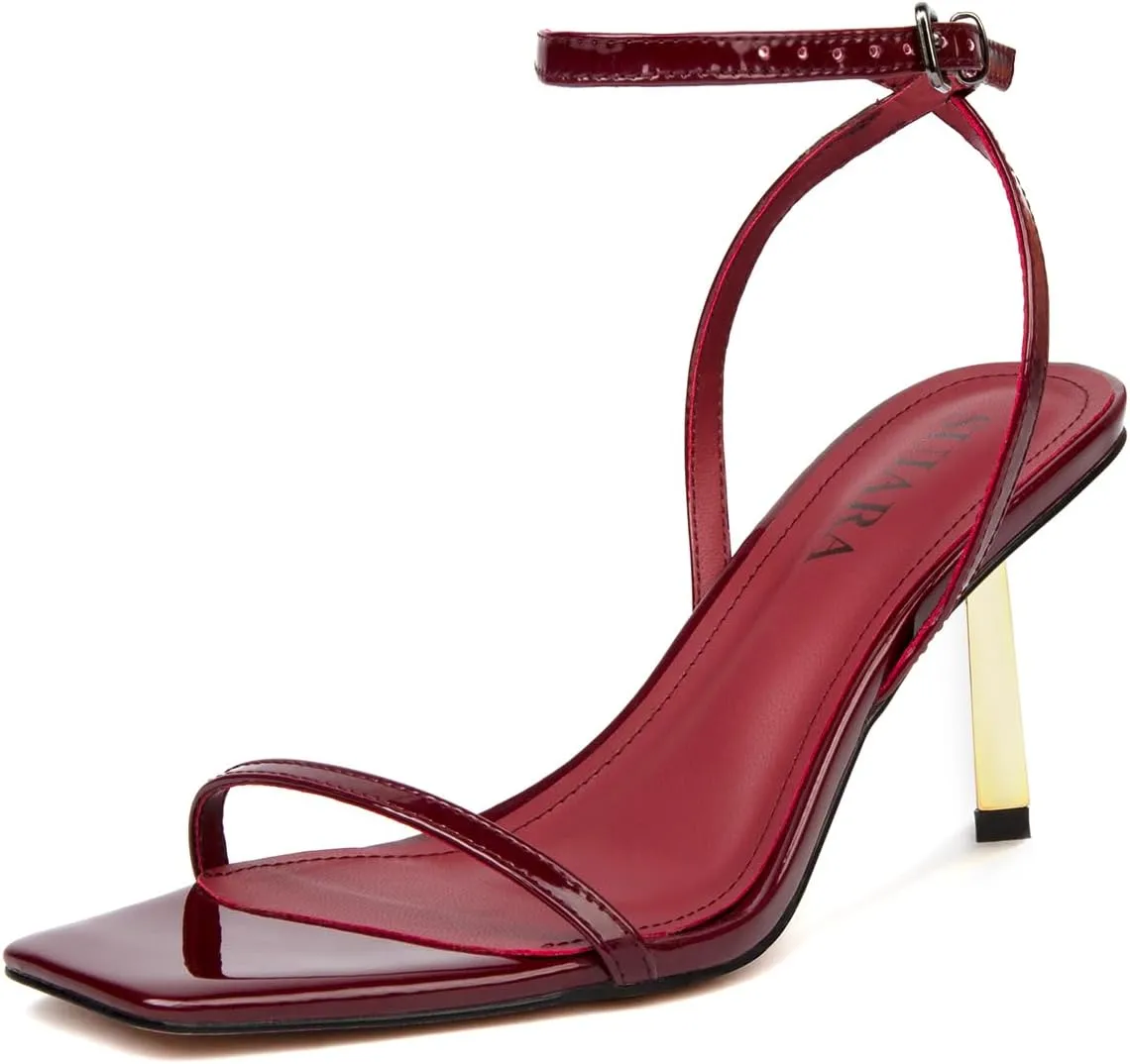 Women's Lace Up Heeled Sandals Stiletto Heels Adjustable Ankle Strap Square Open Toe Slingback Party Shoes