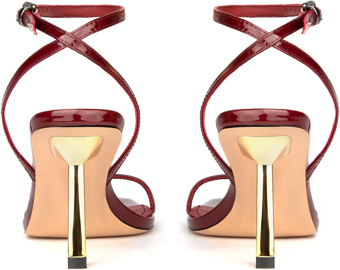 Women's Lace Up Heeled Sandals Stiletto Heels Adjustable Ankle Strap Square Open Toe Slingback Party Shoes