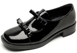 Women's Leather Bow Low Block Heel Loafers Comfort Closed Round Toe Slip On Casual Penny Shoes for Business Office Pump Dress Shoes