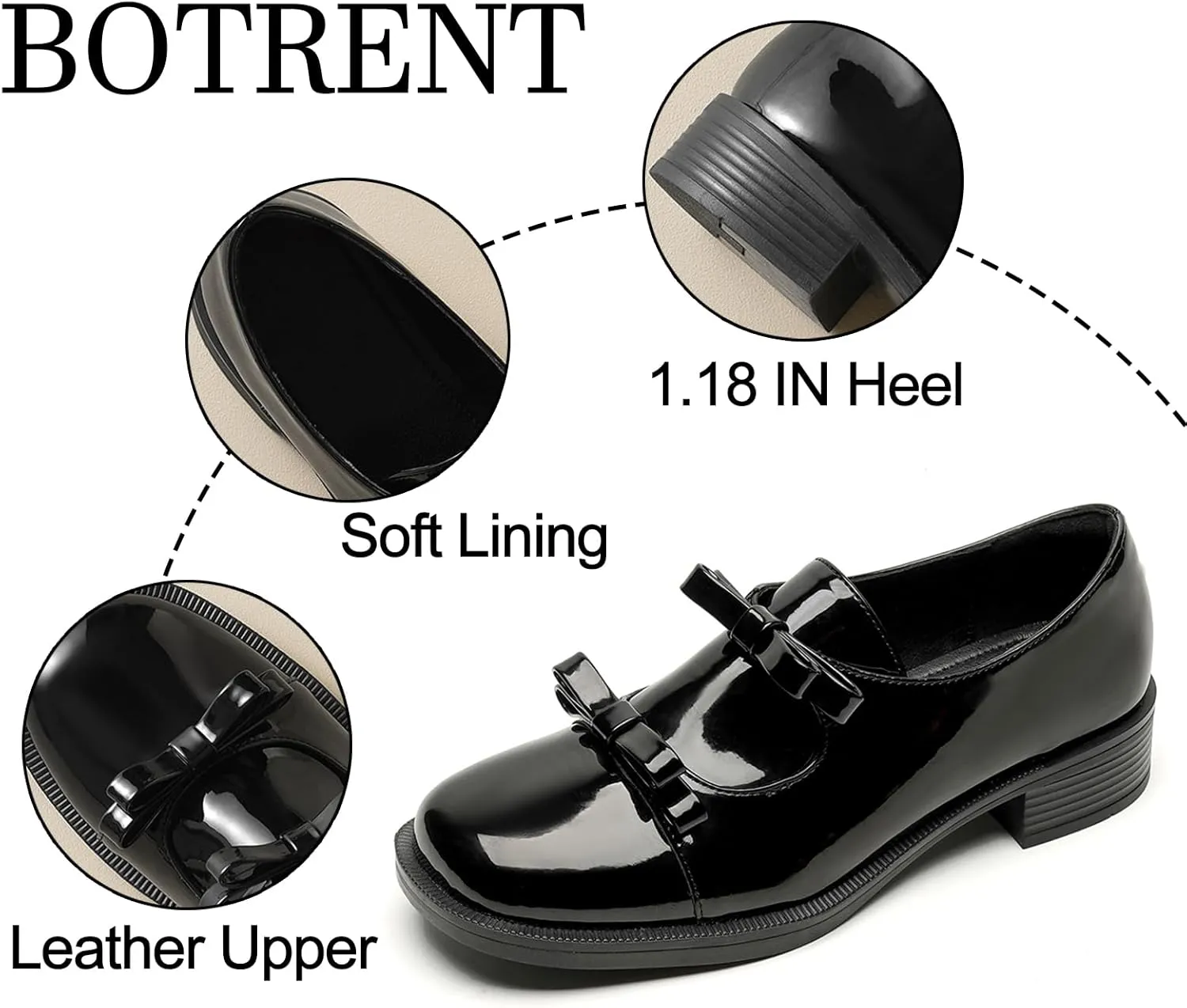Women's Leather Bow Low Block Heel Loafers Comfort Closed Round Toe Slip On Casual Penny Shoes for Business Office Pump Dress Shoes