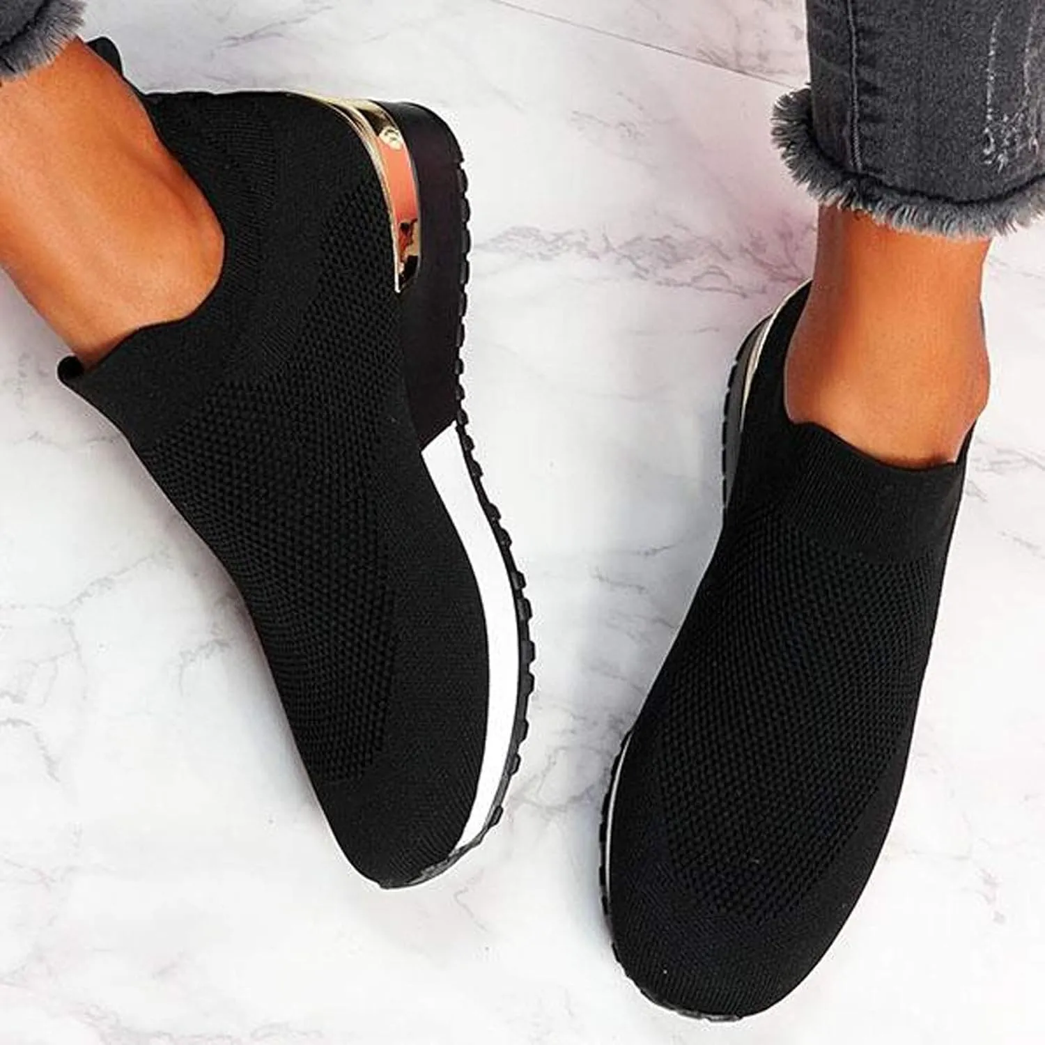 Women's Lightweight Slip On Walking Running Shoes Non Slip Work Shoes Women Comfortable Women's Shoes Casual Wedge Sneakers Slip On Tennis Shoe Loafers Casual Slip On