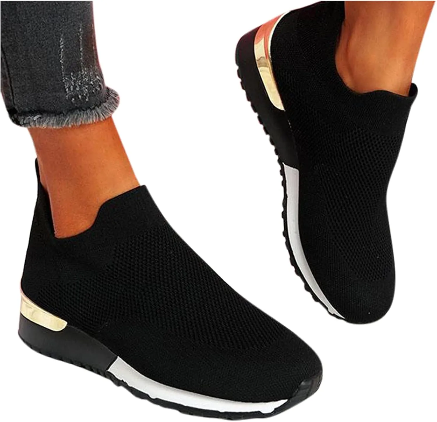Women's Lightweight Slip On Walking Running Shoes Non Slip Work Shoes Women Comfortable Women's Shoes Casual Wedge Sneakers Slip On Tennis Shoe Loafers Casual Slip On