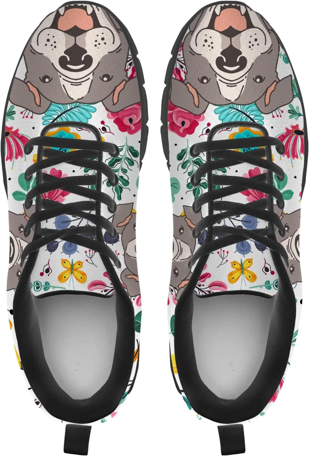 Women's Men's Running Shoes Dog Print Shoes Black Walking Sneakers Cute Tennis Shoes Gifts for Women Men