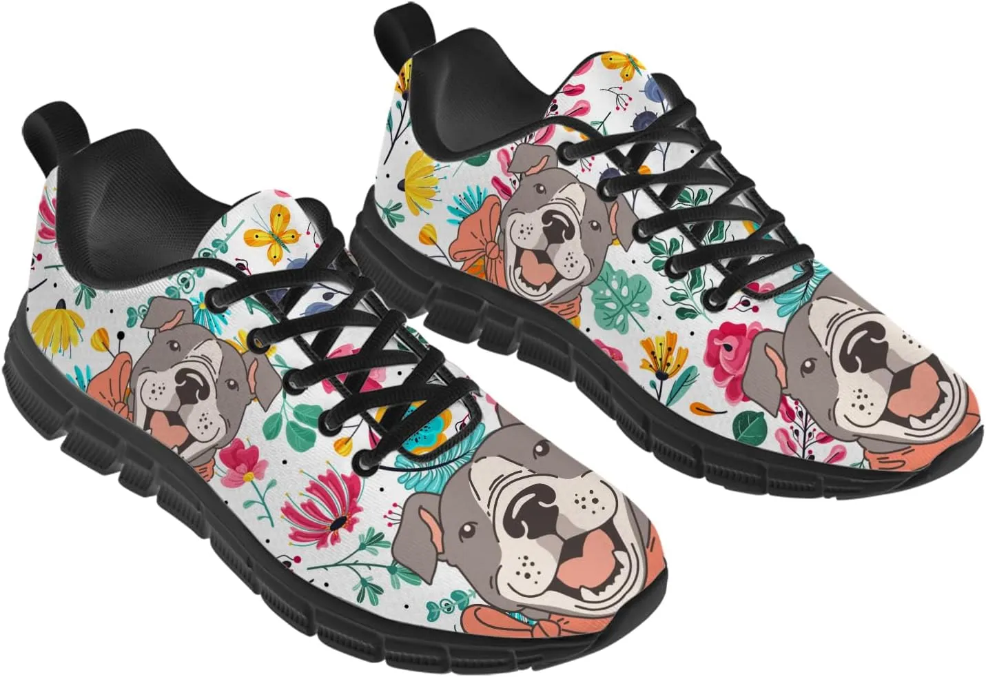 Women's Men's Running Shoes Dog Print Shoes Black Walking Sneakers Cute Tennis Shoes Gifts for Women Men