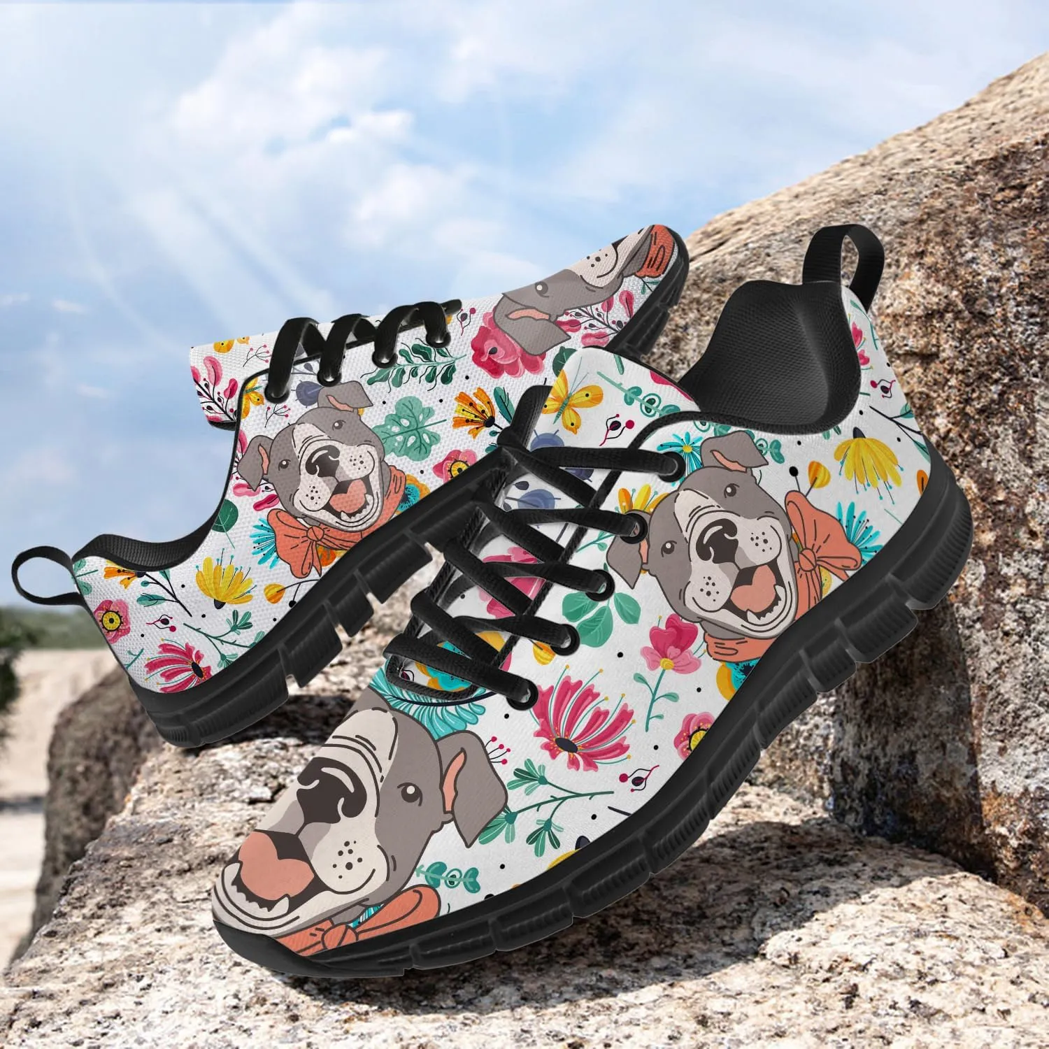Women's Men's Running Shoes Dog Print Shoes Black Walking Sneakers Cute Tennis Shoes Gifts for Women Men
