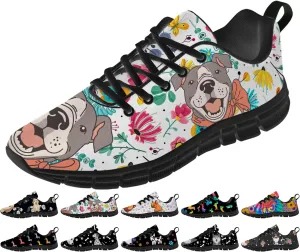 Women's Men's Running Shoes Dog Print Shoes Black Walking Sneakers Cute Tennis Shoes Gifts for Women Men