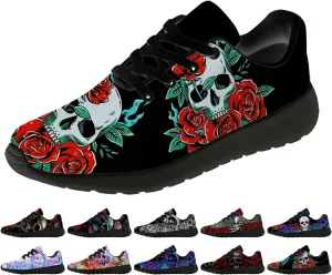 Women's Men's Skull Shoes Flower Running Shoes Skull Tennis Sneakers Gifts for Women Men