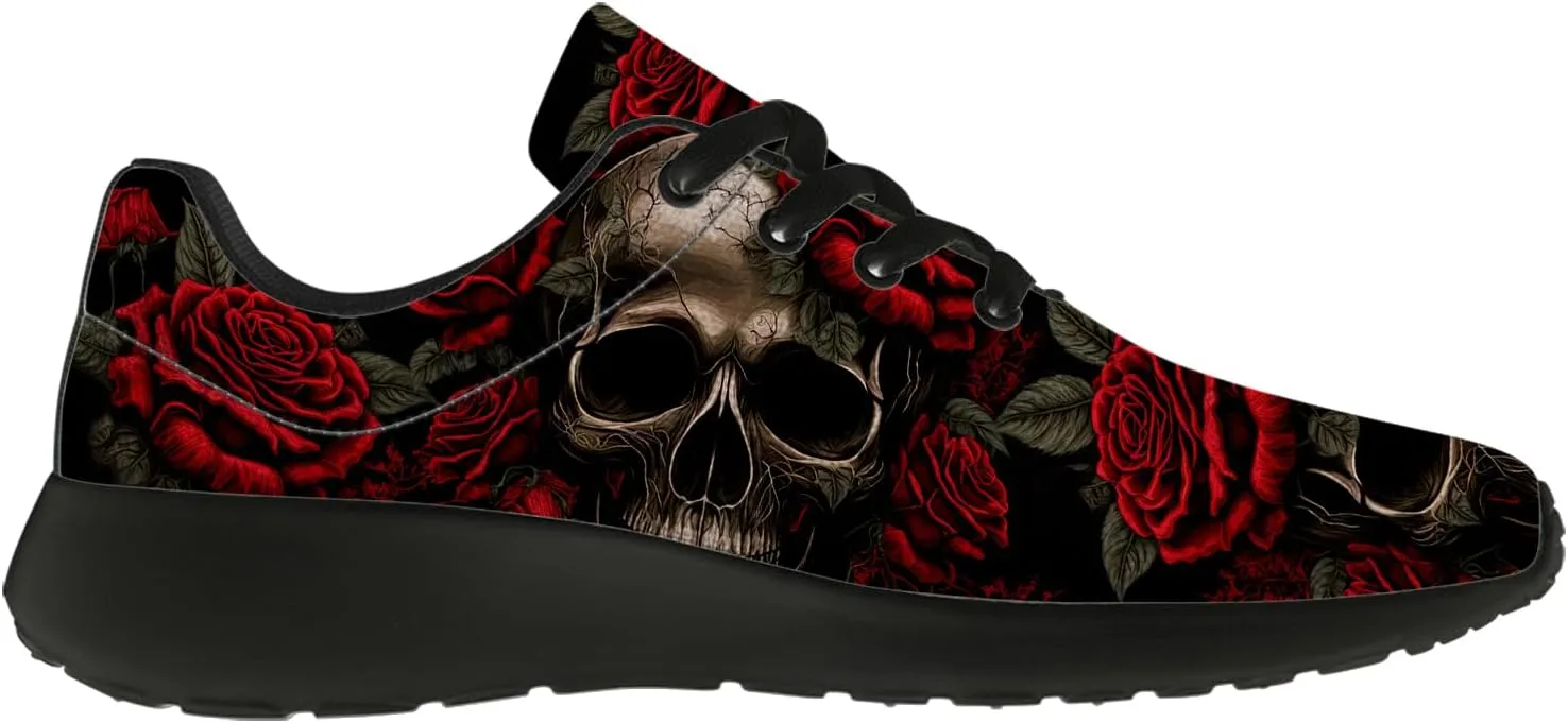 Women's Men's Skull Shoes Flower Running Shoes Skull Tennis Sneakers Gifts for Women Men