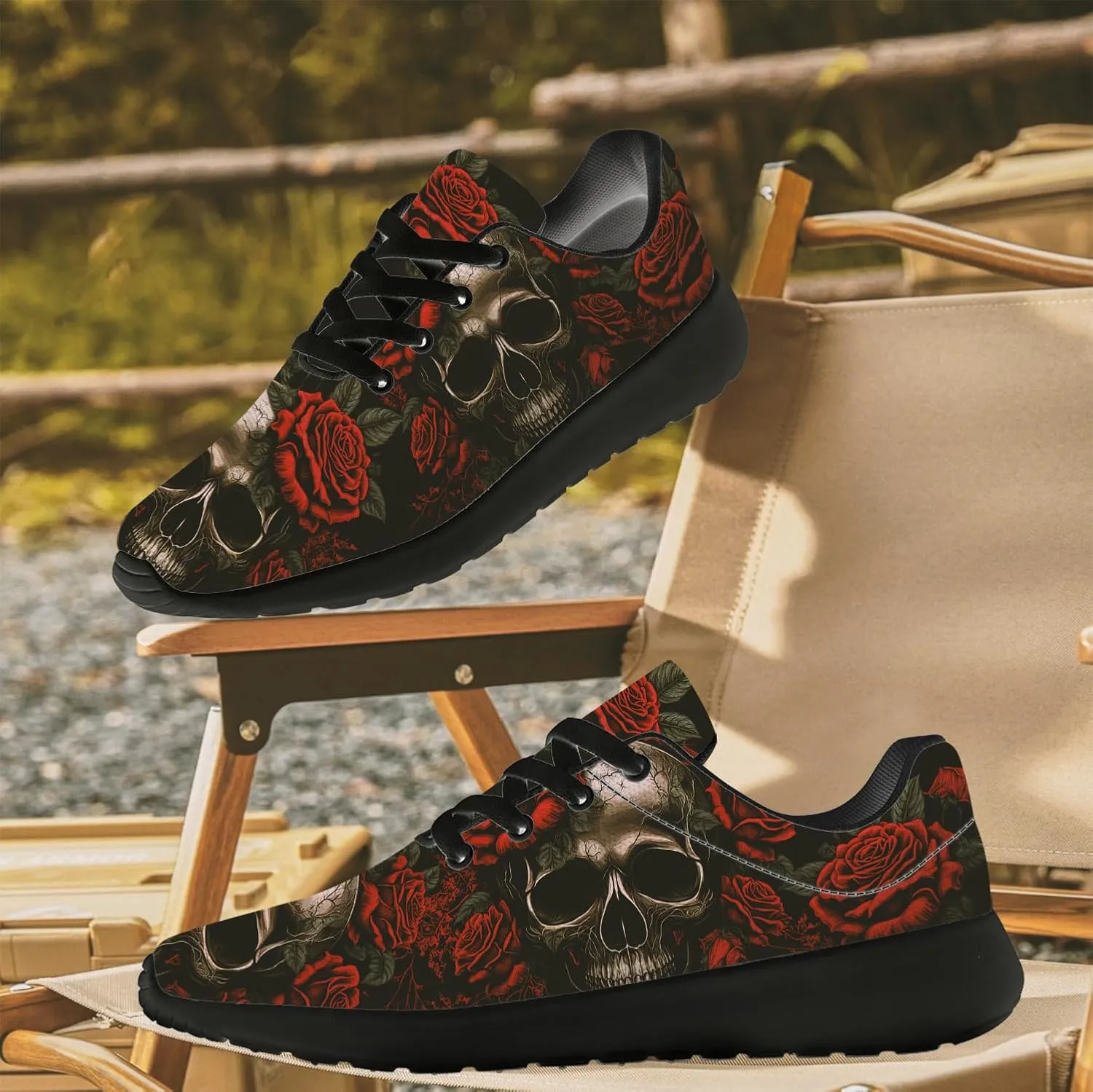 Women's Men's Skull Shoes Flower Running Shoes Skull Tennis Sneakers Gifts for Women Men