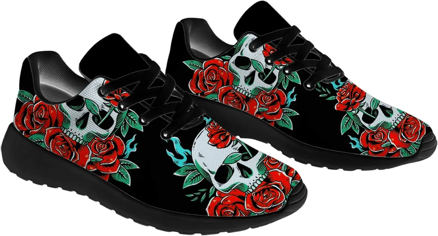 Women's Men's Skull Shoes Flower Running Shoes Skull Tennis Sneakers Gifts for Women Men