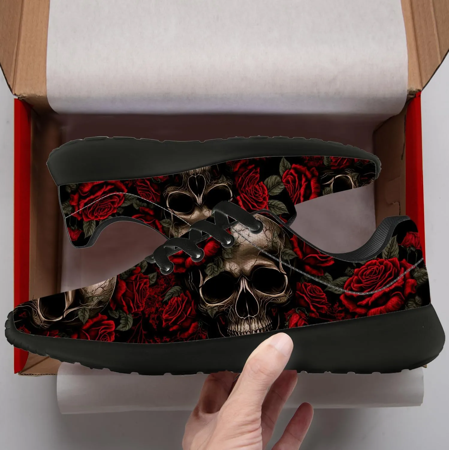 Women's Men's Skull Shoes Flower Running Shoes Skull Tennis Sneakers Gifts for Women Men