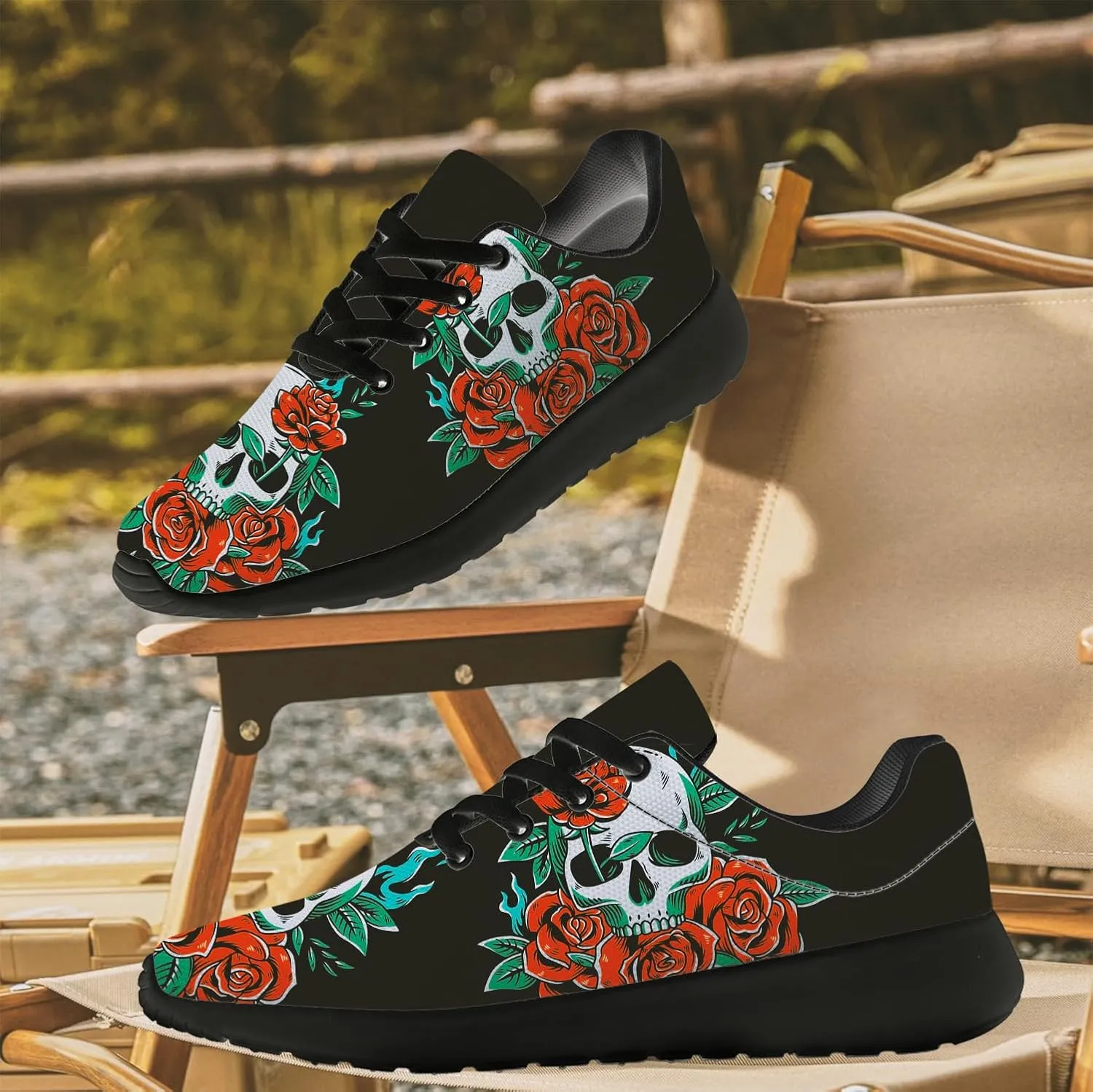 Women's Men's Skull Shoes Flower Running Shoes Skull Tennis Sneakers Gifts for Women Men
