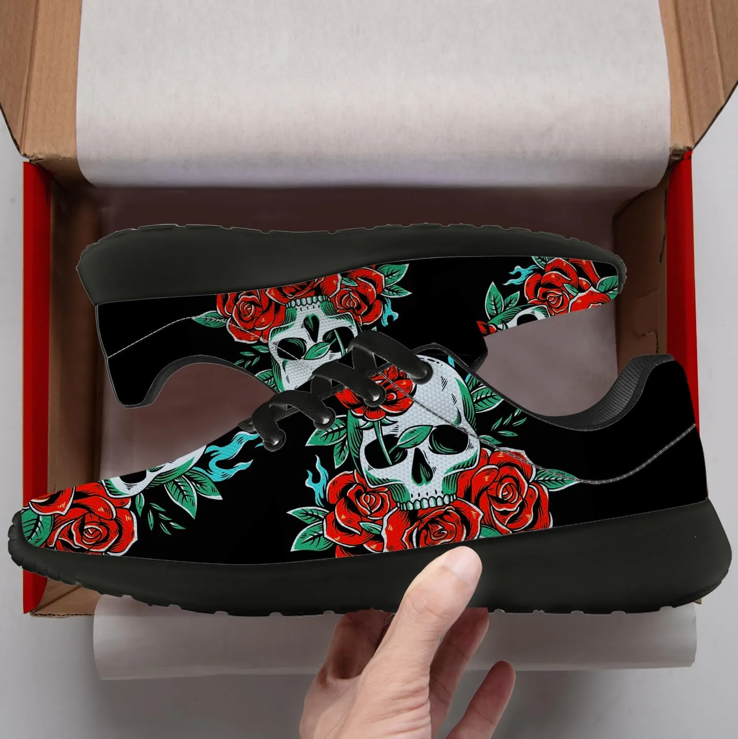 Women's Men's Skull Shoes Flower Running Shoes Skull Tennis Sneakers Gifts for Women Men
