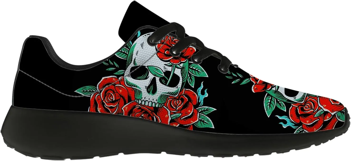 Women's Men's Skull Shoes Flower Running Shoes Skull Tennis Sneakers Gifts for Women Men