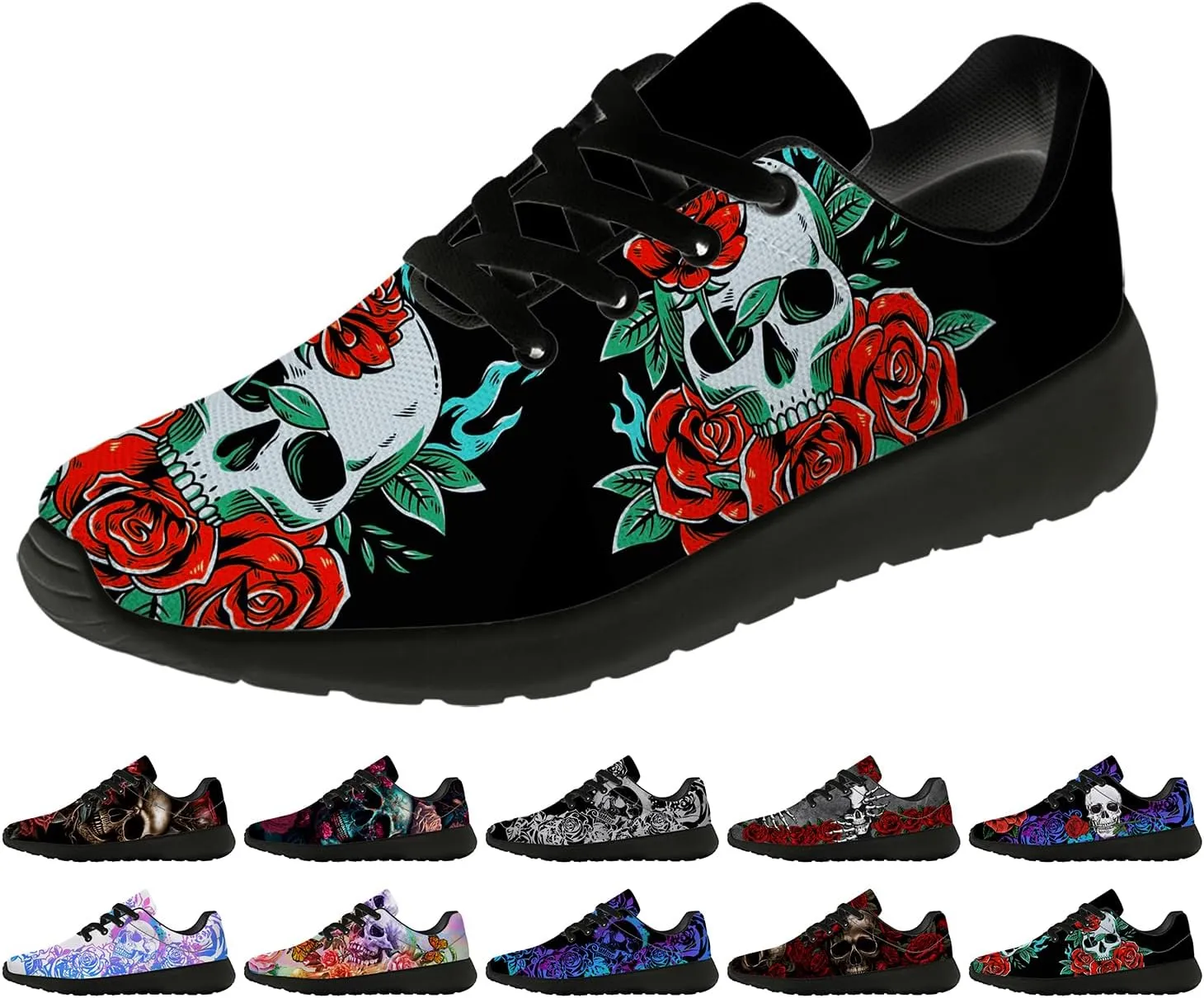 Women's Men's Skull Shoes Flower Running Shoes Skull Tennis Sneakers Gifts for Women Men