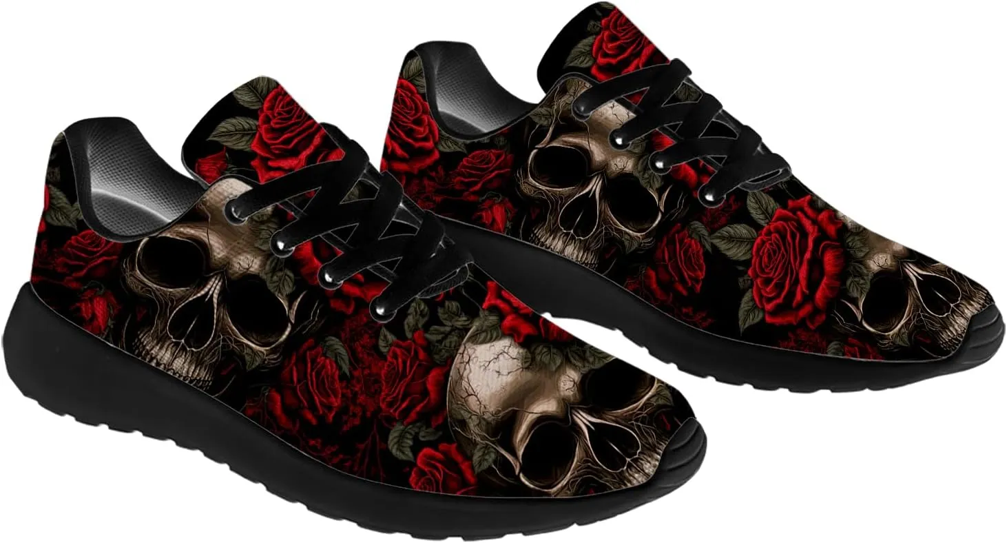 Women's Men's Skull Shoes Flower Running Shoes Skull Tennis Sneakers Gifts for Women Men
