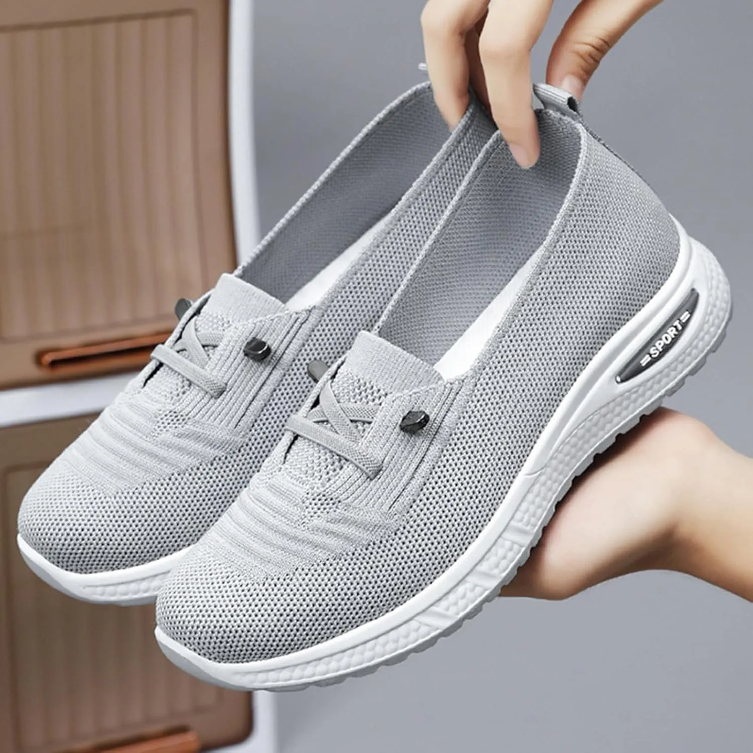 Women's Mesh Knitted Slip-On Casual Loafers,Lightweight Breathable Non-Slip Lace Up Soft Sole Orthopedic Sneakers,for Comfort Driving Walking Shoes
