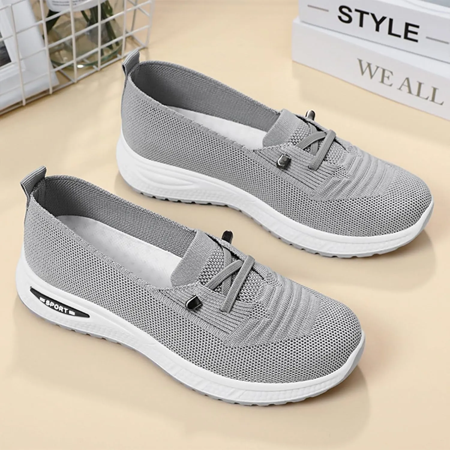 Women's Mesh Knitted Slip-On Casual Loafers,Lightweight Breathable Non-Slip Lace Up Soft Sole Orthopedic Sneakers,for Comfort Driving Walking Shoes