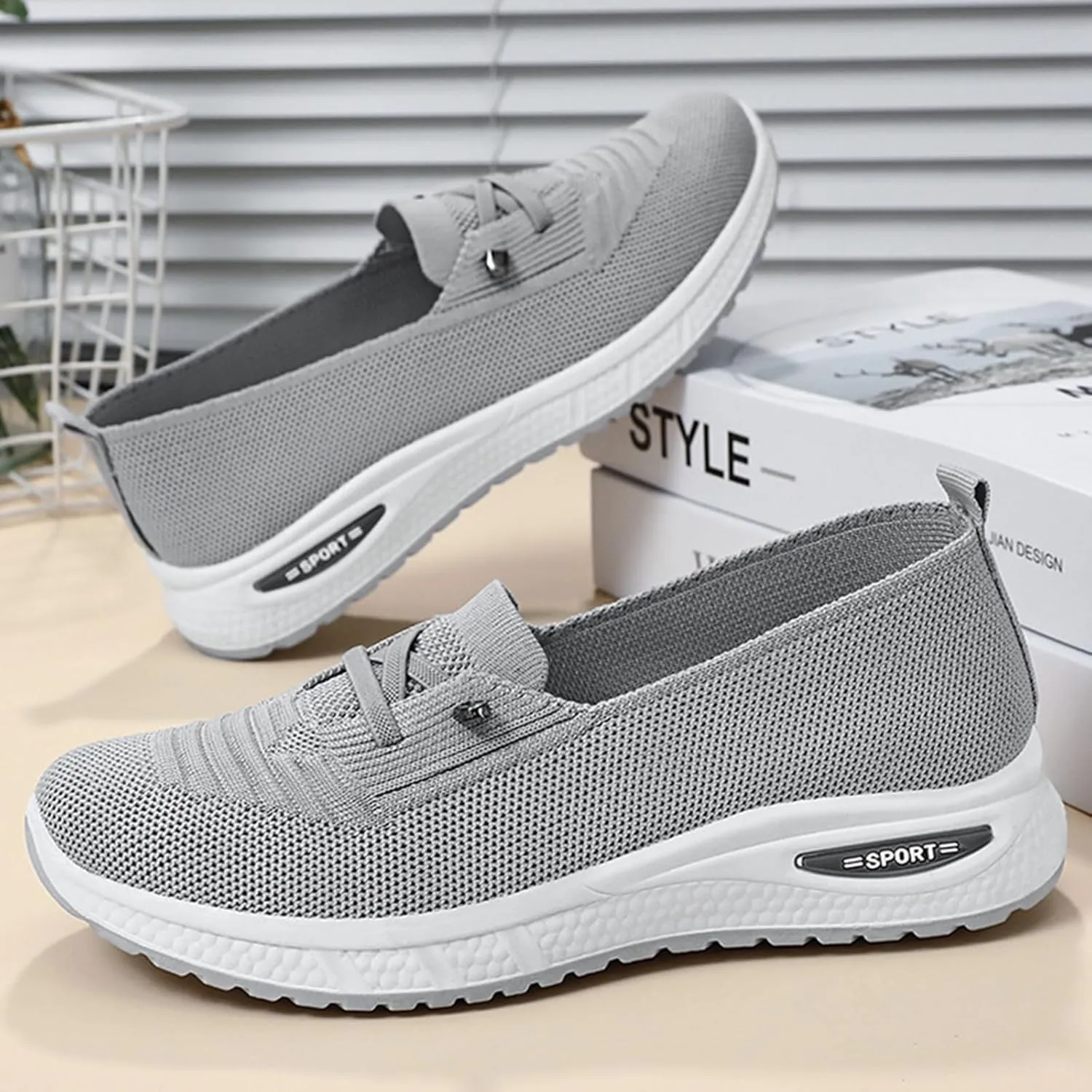 Women's Mesh Knitted Slip-On Casual Loafers,Lightweight Breathable Non-Slip Lace Up Soft Sole Orthopedic Sneakers,for Comfort Driving Walking Shoes