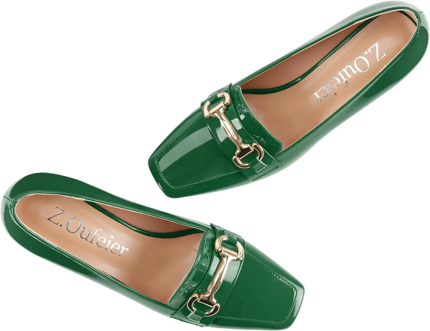 Womens Mid Block Chunky Heeled Loafers Closed Square Toe Patent Leather Comfortable Slip On Pumps Metal Chain Basic Classic Casual Work Office Dress Shoes 2.8 Inches Heels