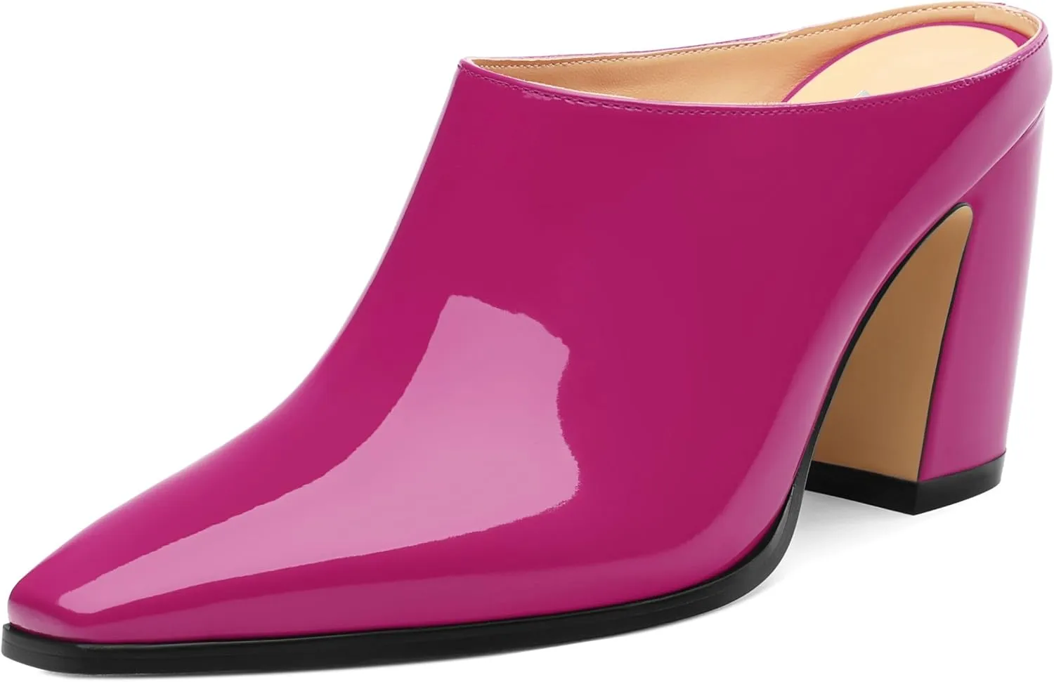 Womens Mules, Closed Square Toe Chunky Heel Mules, High Block Heel Backless Loafers Shoes, Slip On Mules for Women Dress Party Shoes 3.35 Inch