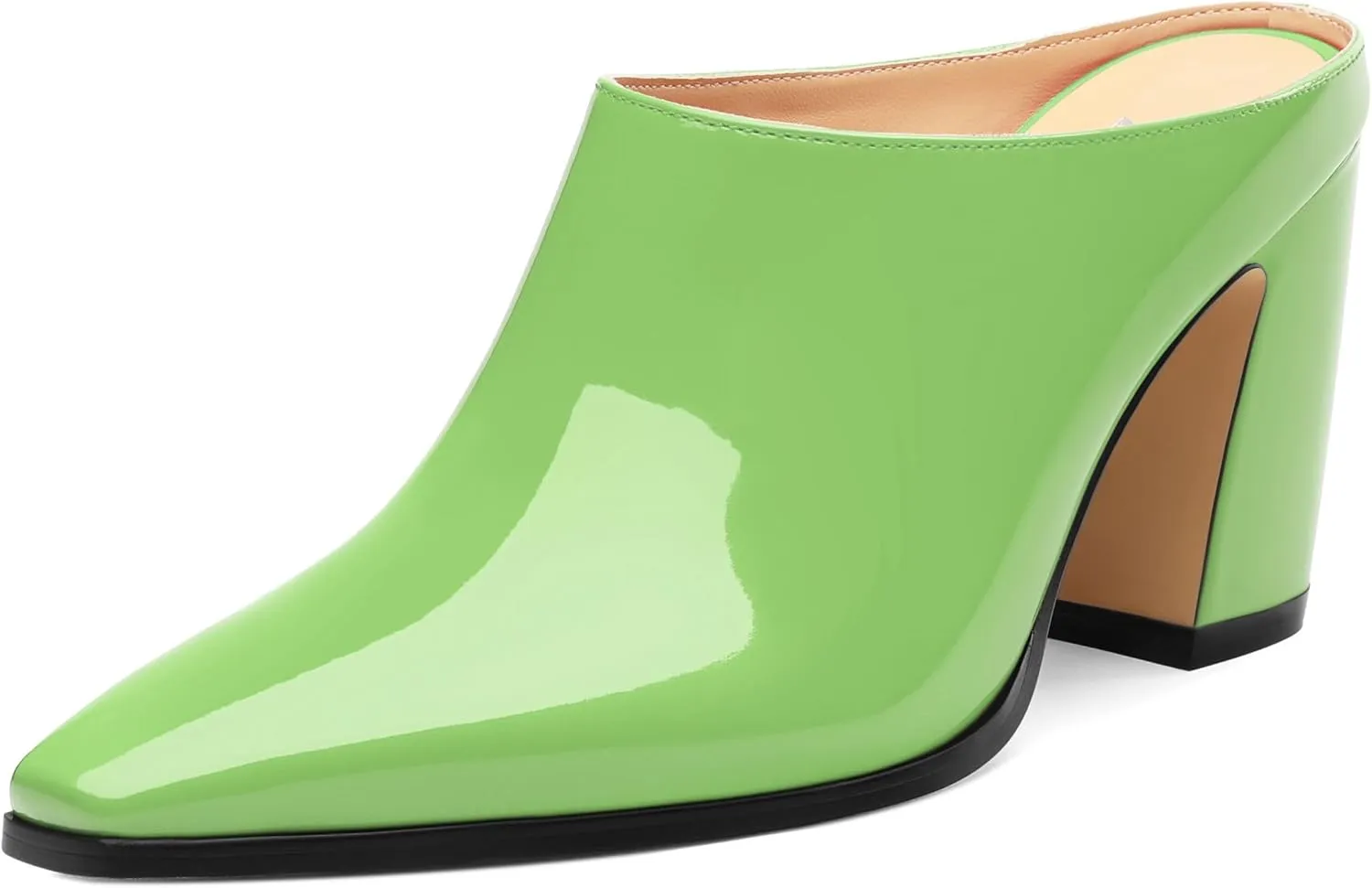 Womens Mules, Closed Square Toe Chunky Heel Mules, High Block Heel Backless Loafers Shoes, Slip On Mules for Women Dress Party Shoes 3.35 Inch