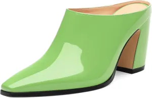 Womens Mules, Closed Square Toe Chunky Heel Mules, High Block Heel Backless Loafers Shoes, Slip On Mules for Women Dress Party Shoes 3.35 Inch
