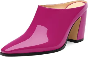 Womens Mules, Closed Square Toe Chunky Heel Mules, High Block Heel Backless Loafers Shoes, Slip On Mules for Women Dress Party Shoes 3.35 Inch