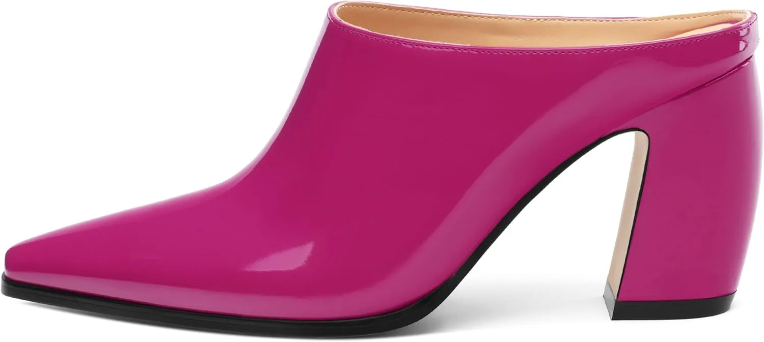 Womens Mules, Closed Square Toe Chunky Heel Mules, High Block Heel Backless Loafers Shoes, Slip On Mules for Women Dress Party Shoes 3.35 Inch