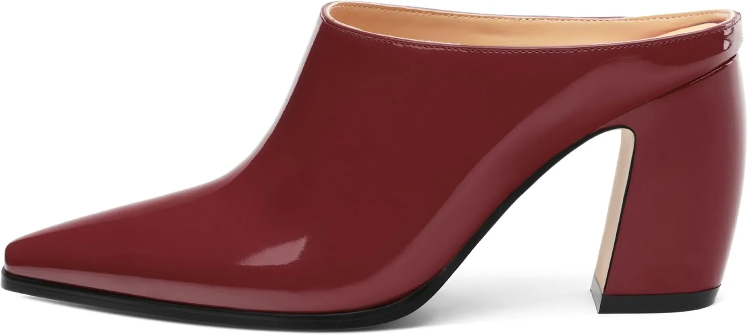 Womens Mules, Closed Square Toe Chunky Heel Mules, High Block Heel Backless Loafers Shoes, Slip On Mules for Women Dress Party Shoes 3.35 Inch