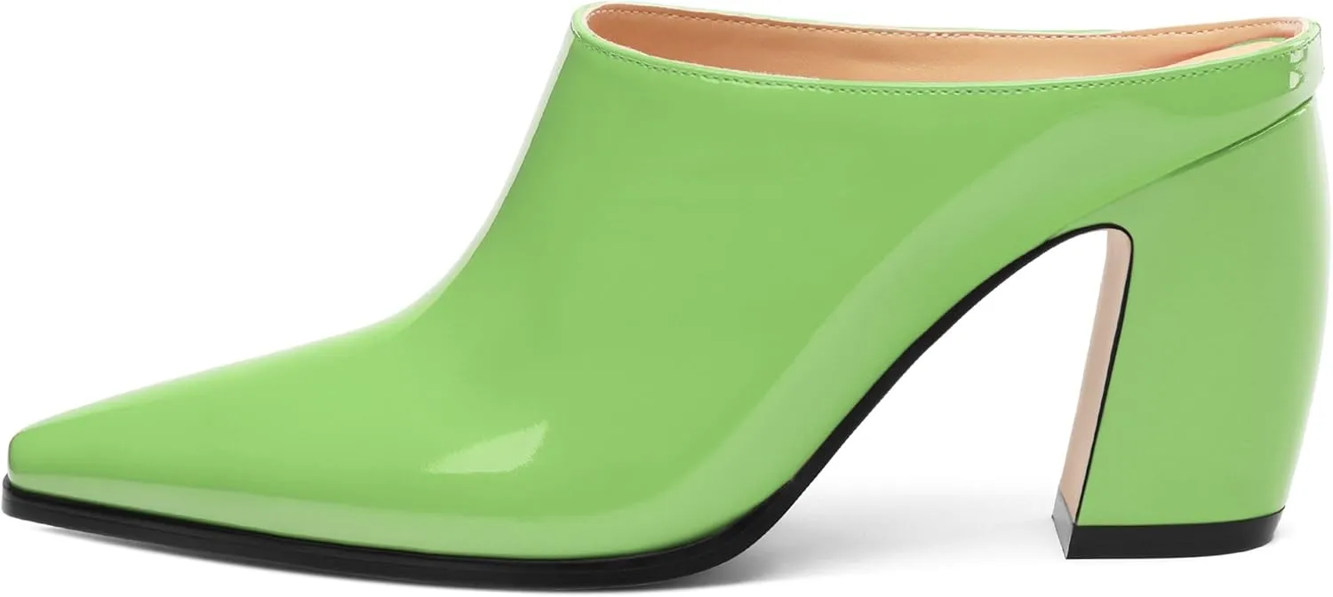 Womens Mules, Closed Square Toe Chunky Heel Mules, High Block Heel Backless Loafers Shoes, Slip On Mules for Women Dress Party Shoes 3.35 Inch