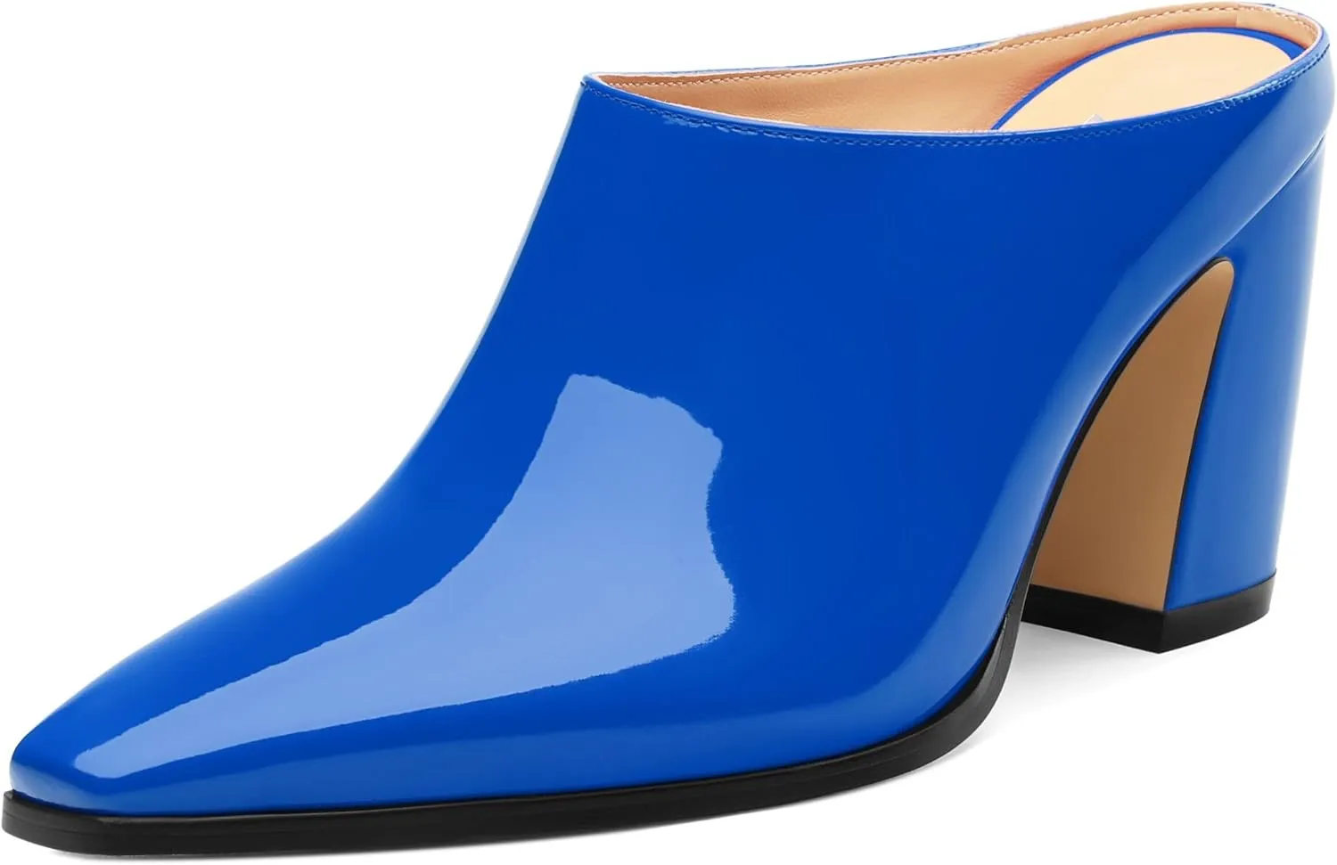 Womens Mules, Closed Square Toe Chunky Heel Mules, High Block Heel Backless Loafers Shoes, Slip On Mules for Women Dress Party Shoes 3.35 Inch