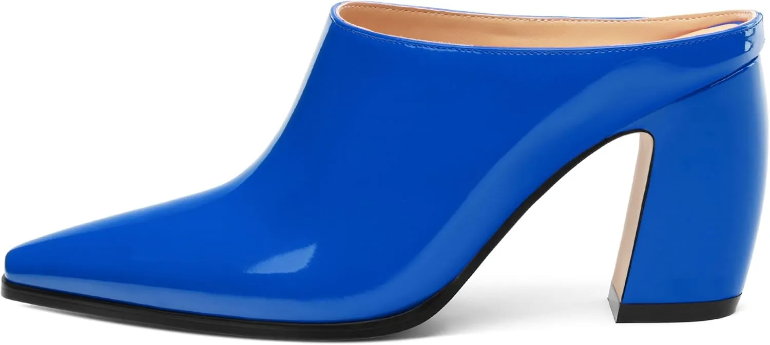 Womens Mules, Closed Square Toe Chunky Heel Mules, High Block Heel Backless Loafers Shoes, Slip On Mules for Women Dress Party Shoes 3.35 Inch