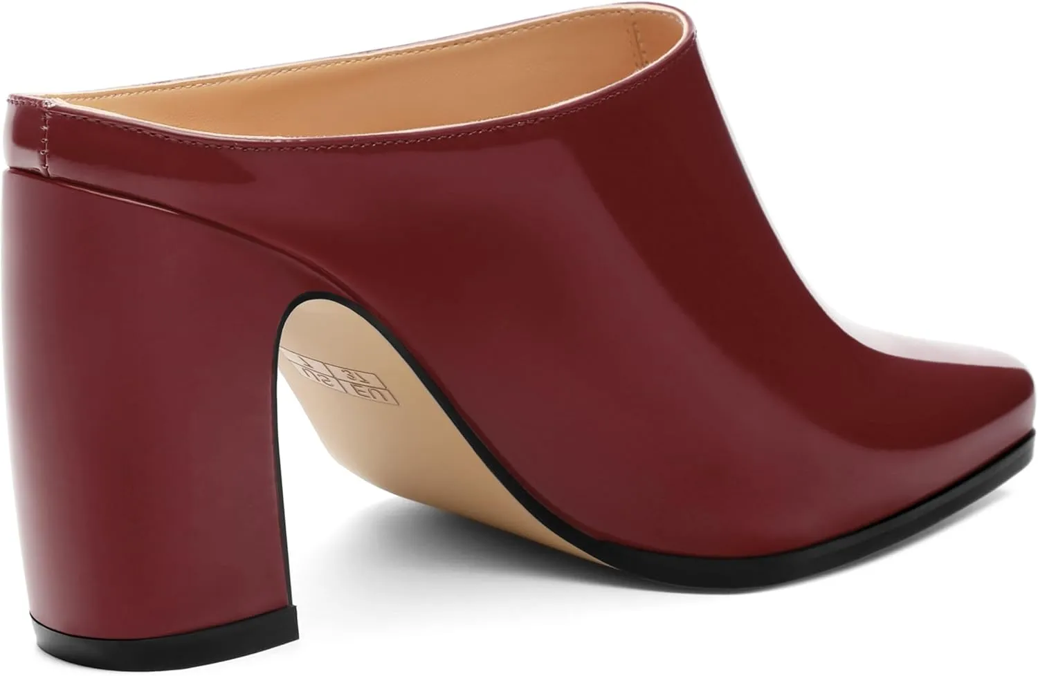 Womens Mules, Patent Square Toe Chunky Heel Mules, Block High Heel High Heeled Mules Shoes, Slip On Mules for Women Dress Party Shoes 3.35 Inch