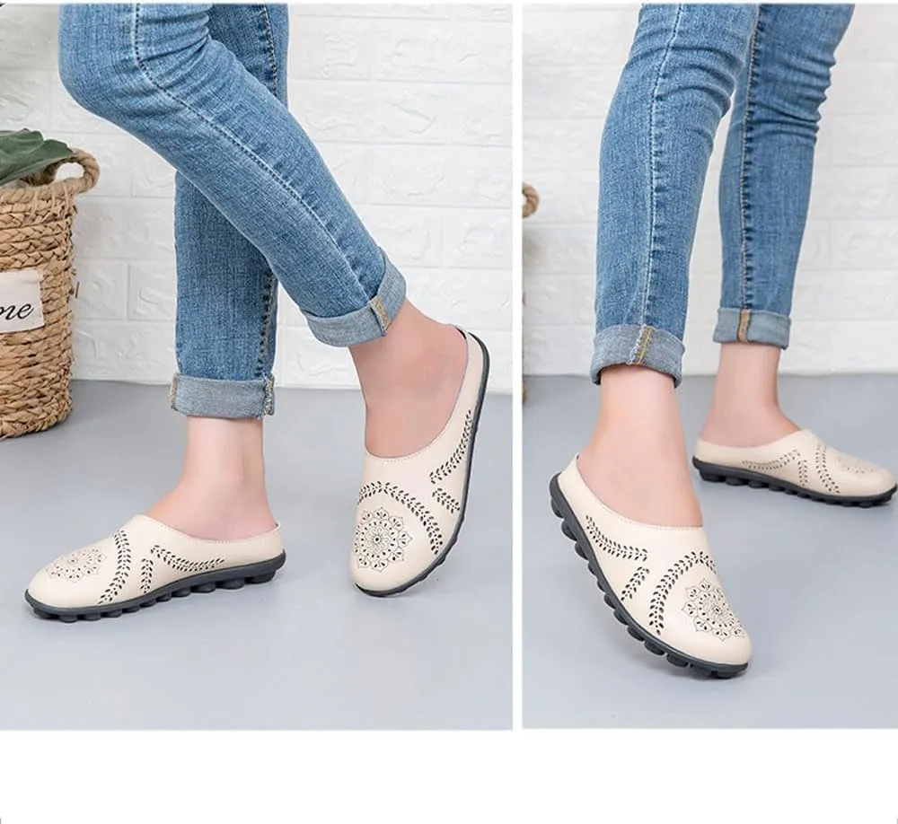 Womens Mules Slippers Summer Casual Sandals Shoes Hollow Slip Clogs Close Toe Breathable Slip On Flat Loafers Outdoor Comfortable Dressy Bohemian Platform Slipper Work Office Fashion Shoes