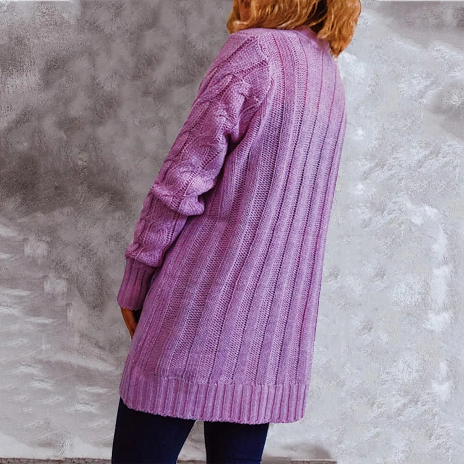 Women's Open Front Cardigan Sweater Chunky Soft Knit Casual Long Sleeve Sweaters Solid Color Loose with Pocket 2024
