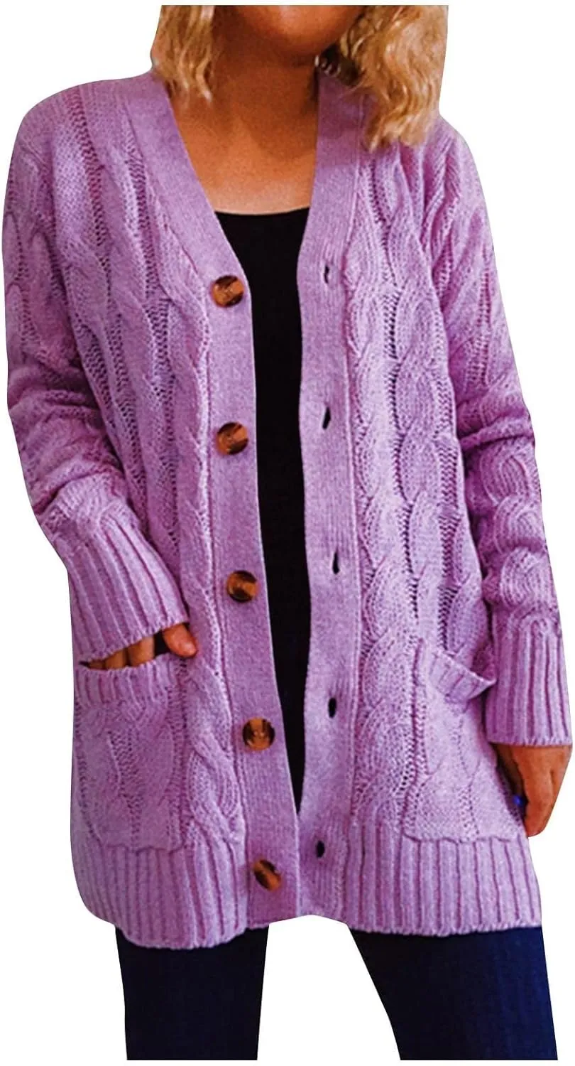 Women's Open Front Cardigan Sweater Chunky Soft Knit Casual Long Sleeve Sweaters Solid Color Loose with Pocket 2024