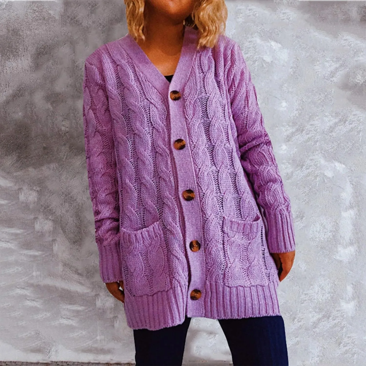 Women's Open Front Cardigan Sweater Chunky Soft Knit Casual Long Sleeve Sweaters Solid Color Loose with Pocket 2024